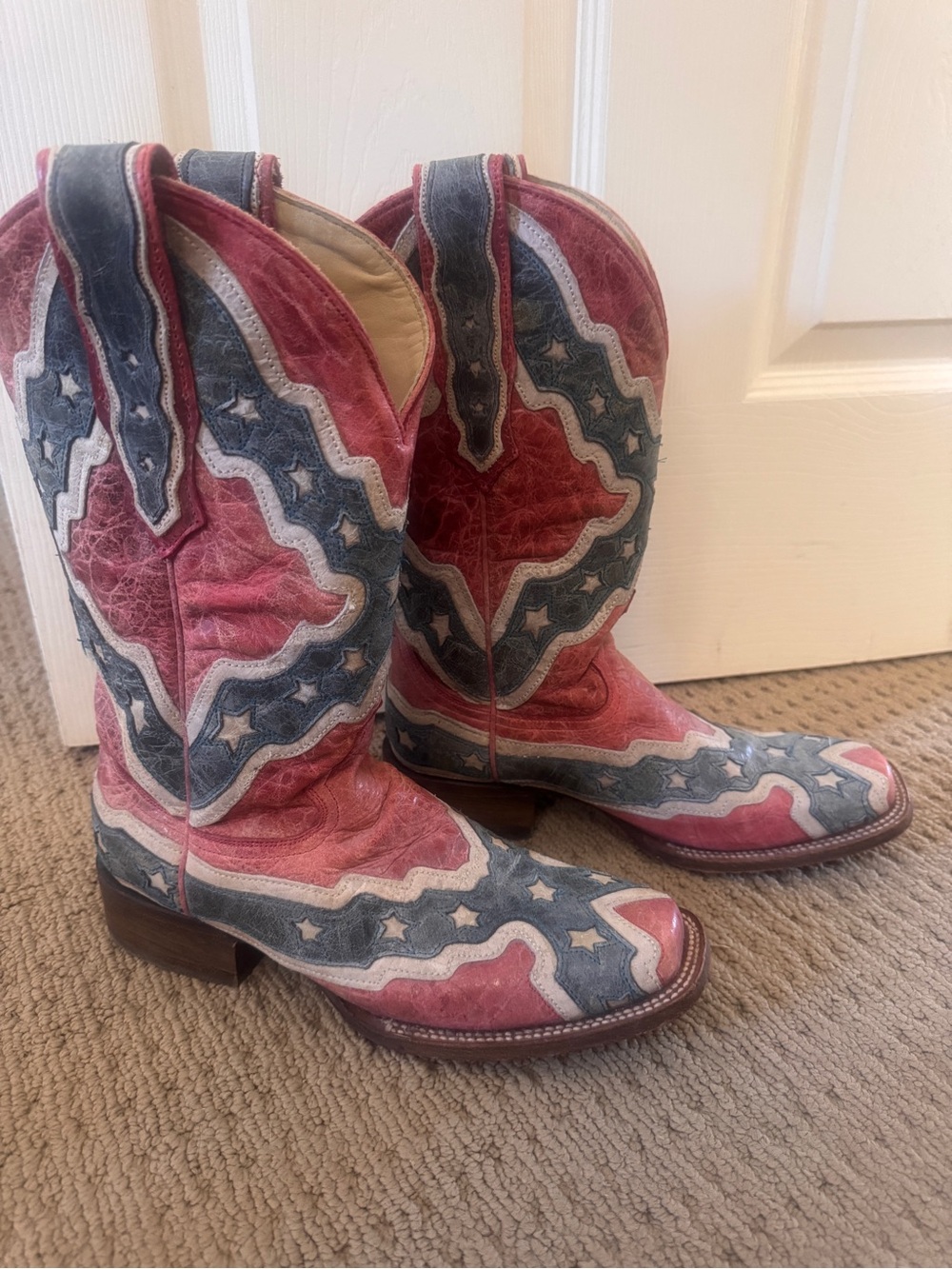Corral Women’s Patriotic Red White Blue Star Leather Cowboy Boots 8.5M
